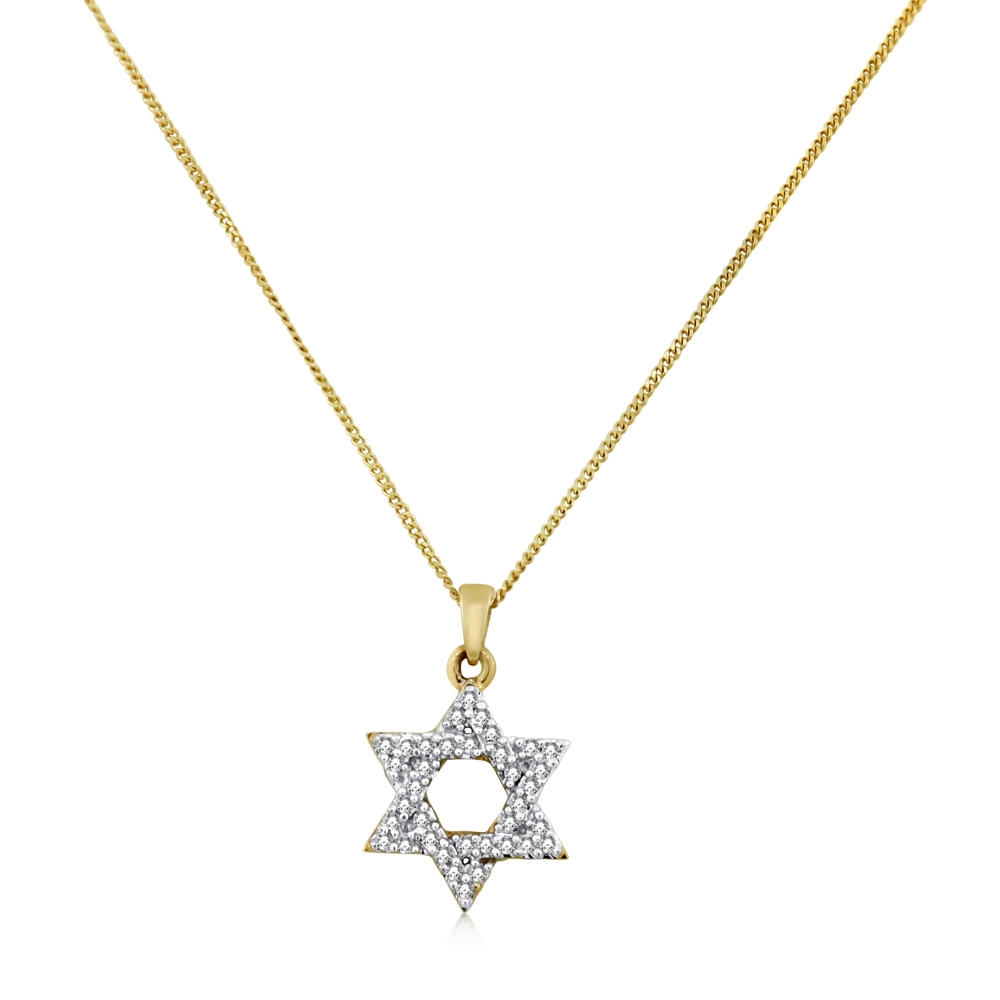 Interlocking Star of David: 14K Gold Necklace with Diamonds (Large) - 1
