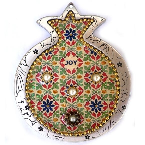 Iris Design Hand Painted Organic Pomegranate with Czech Stones - Joy - 1