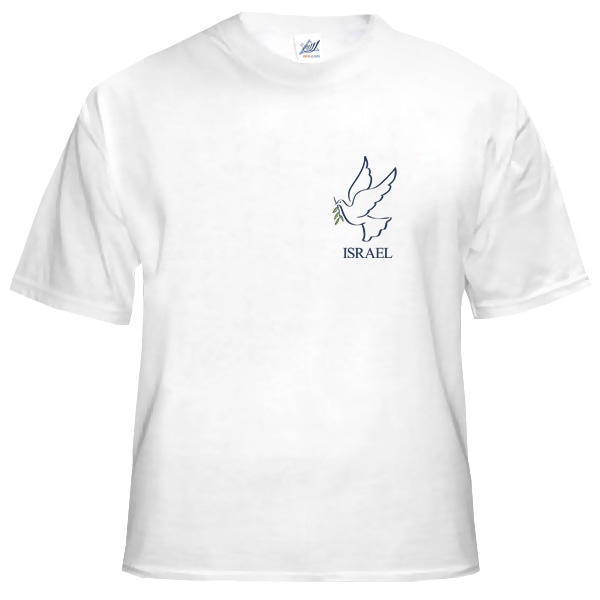  Israel T-Shirt - Dove with Olive Branch. White - 1