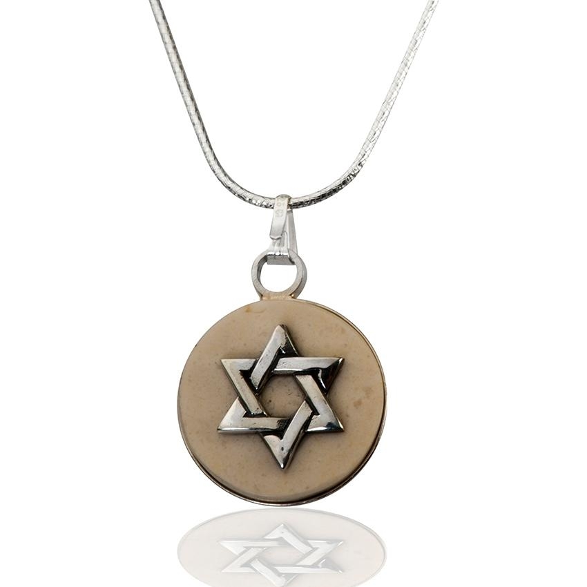 Jerusalem Stone and Silver Circle Star of David Necklace - 1