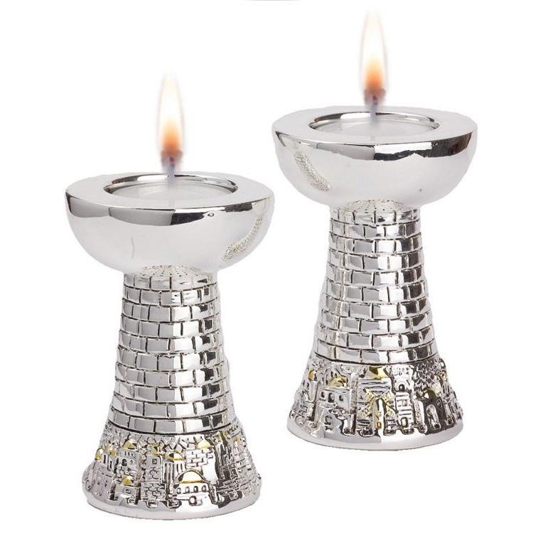 Jerusalem Tower Silver and Gold Candlesticks  - 1