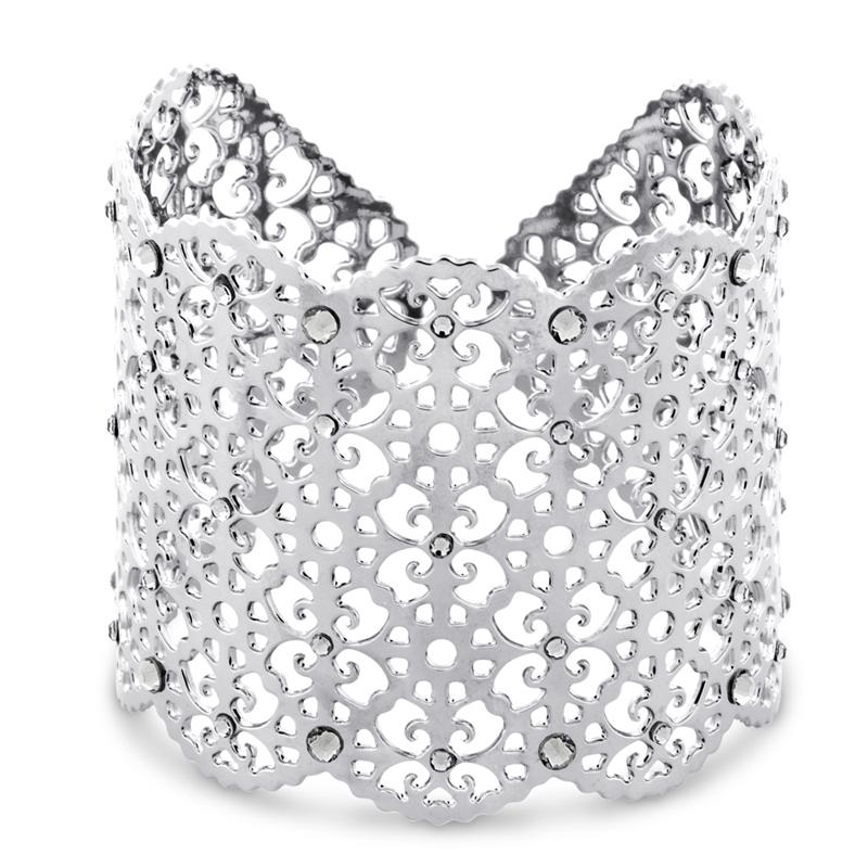 Jeweled Silver Flower Bracelet by LK Designs - 1