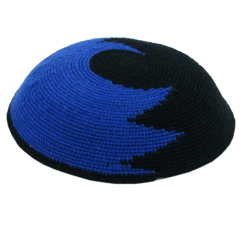 Knitted Black and Blue Kippah - 1