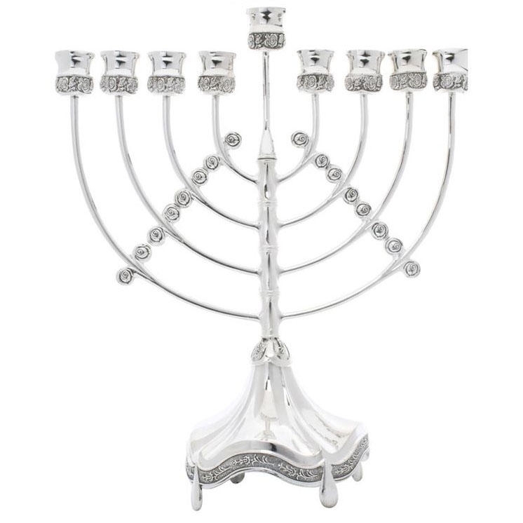 Large Classic Round Menorah - Silver Plated - 1