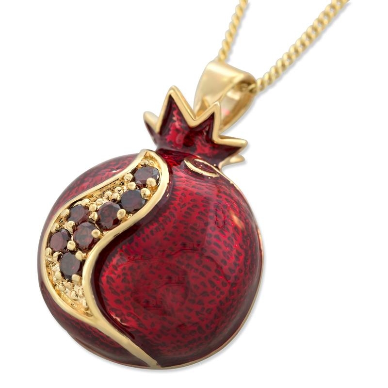 Marina Large Gold Plated Pomegranate Fashion Necklace with Garnet Stones - 1