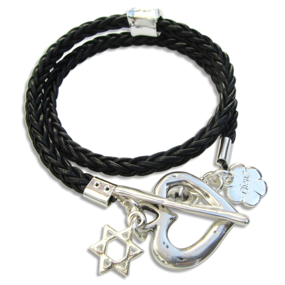 Leather Cord Wrap Bracelet with Silver Charms. Variety of Colors - 1