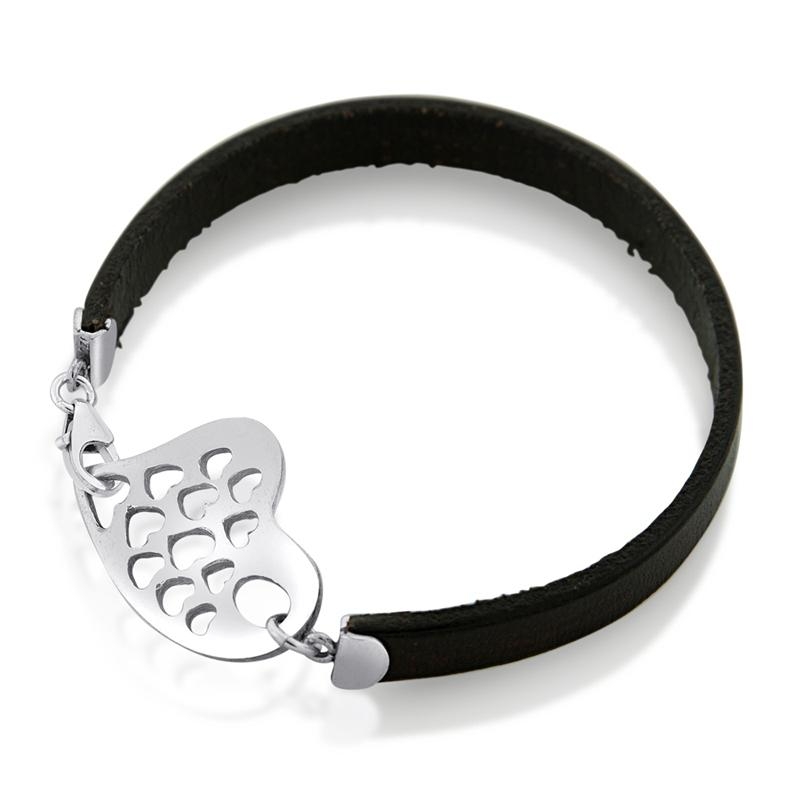 Leather and Sterling Silver Heart Bracelet - 1