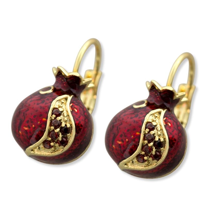 Marina Gold Plated Pomegranate Fashion Earrings with Garnet Stones - 1