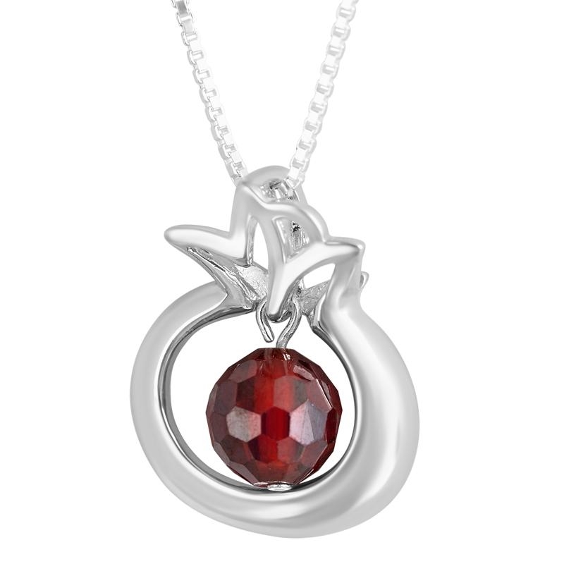 Marina Stainless Steel Pomegranate Necklace with Hanging Garnet Stone  - 1
