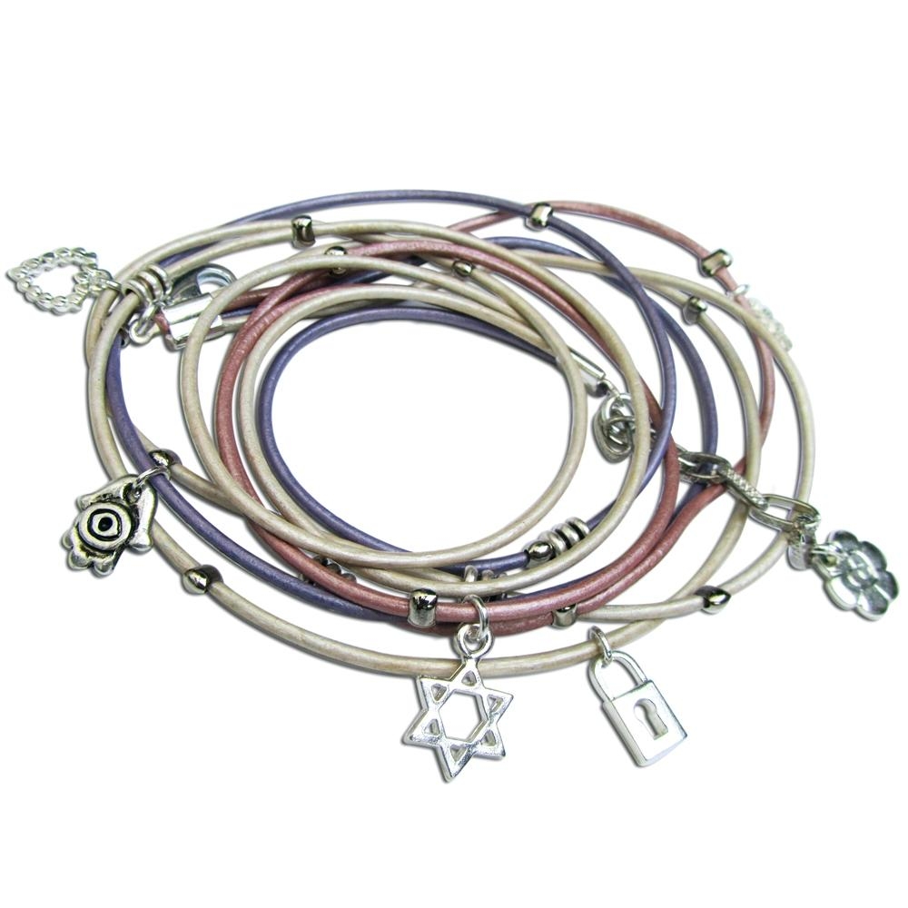 Multi-Leather Cord Wrap Bracelet with Protective Jewish Charms - 1