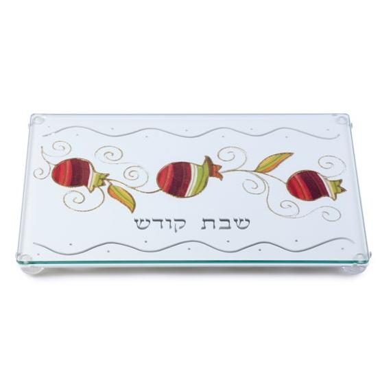 Painted Stainless Steel Challah Board: Pomegranates (Red). Lily Art - 1