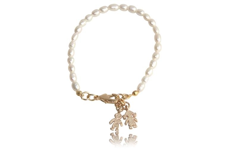  Pearl and Gold Plated Mom's Charm Bracelet - 1
