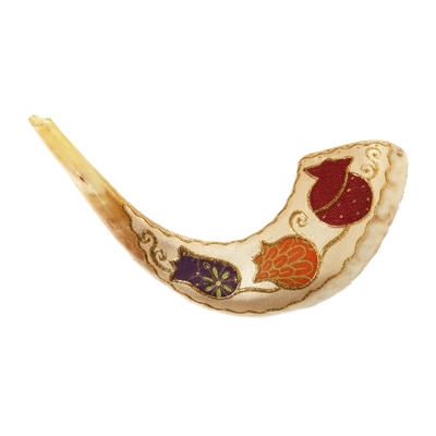 Lily Art Painted Genuine Ram's Horn Shofar - Pomegranates - 1