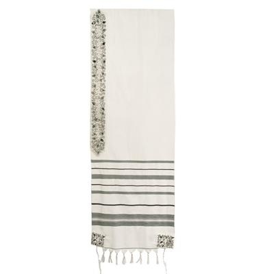 Pomegranates: Yair Emanuel Wool Tallit with Embroidery (Black) - 1
