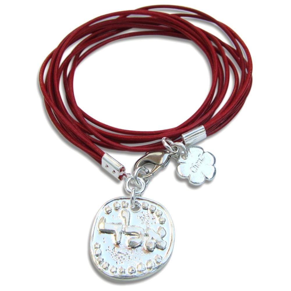 Red Multi-Leather Cord Wrap Bracelet with Large Coin and Kabbalistic Inscription - 1