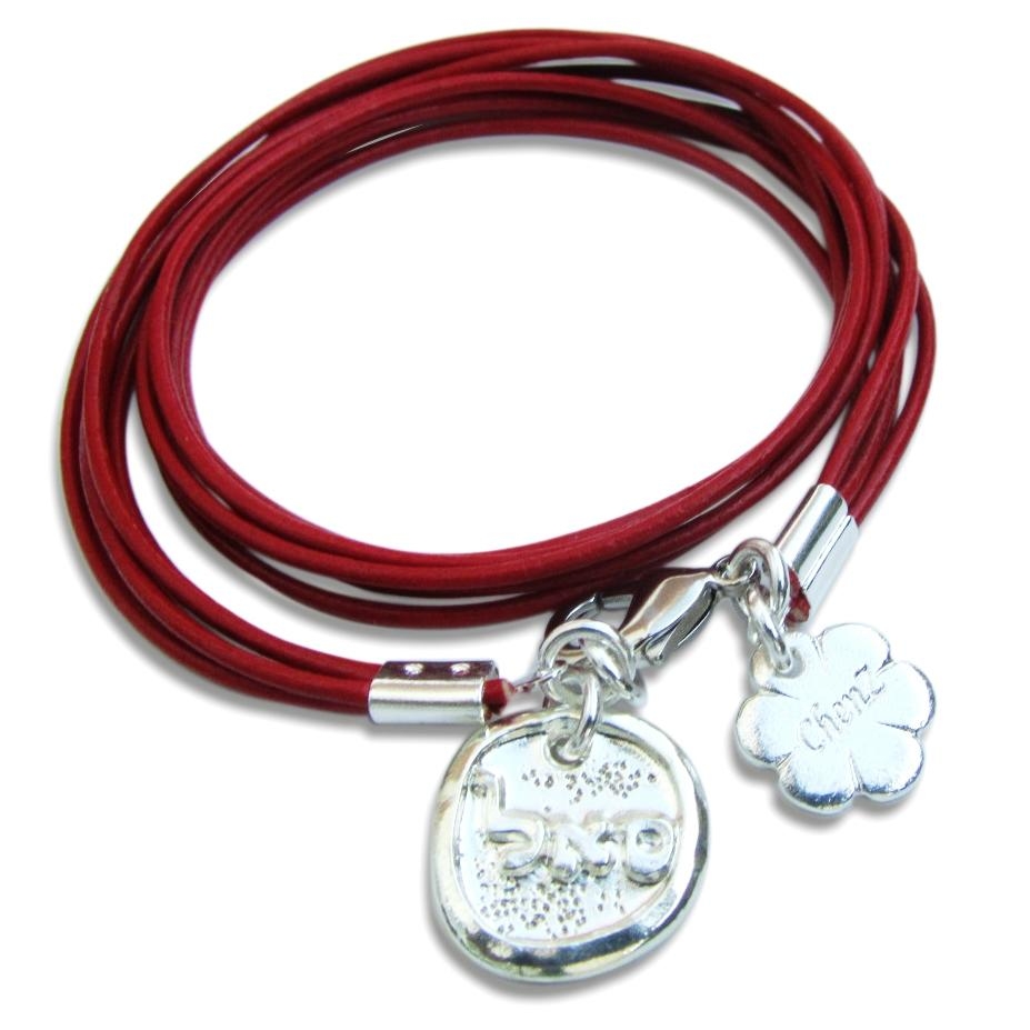 Red Multi-Leather Cord Wrap Bracelet with Protective Kabbalistic Inscription - 1