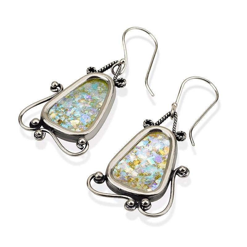 Roman Glass and Silver Cello Earrings - 1