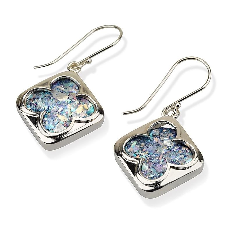 Roman Glass and Silver Clove Earrings - 1