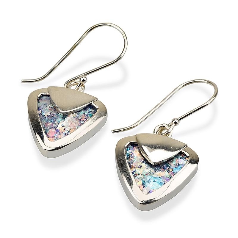 Roman Glass and Silver Heart Earrings - 1
