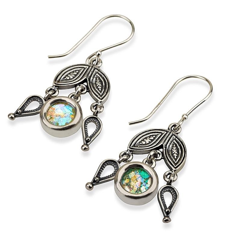 Roman Glass and Silver Impression Earrings - 1