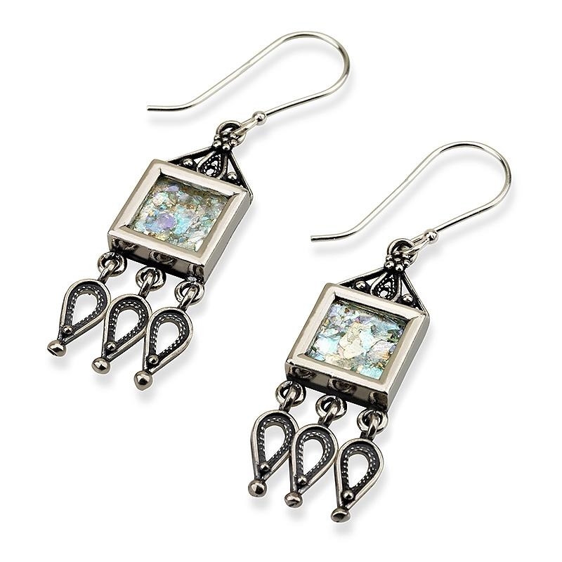 Roman Glass and Silver Romance Earrings - 1