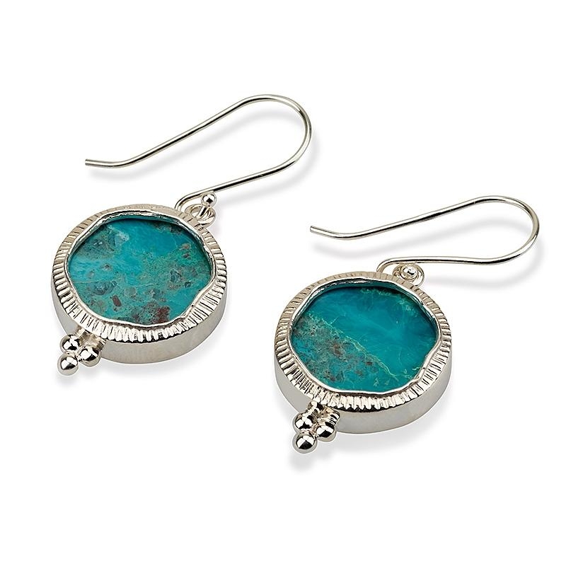 Roman Glass and Silver Sea Water Earrings - 1
