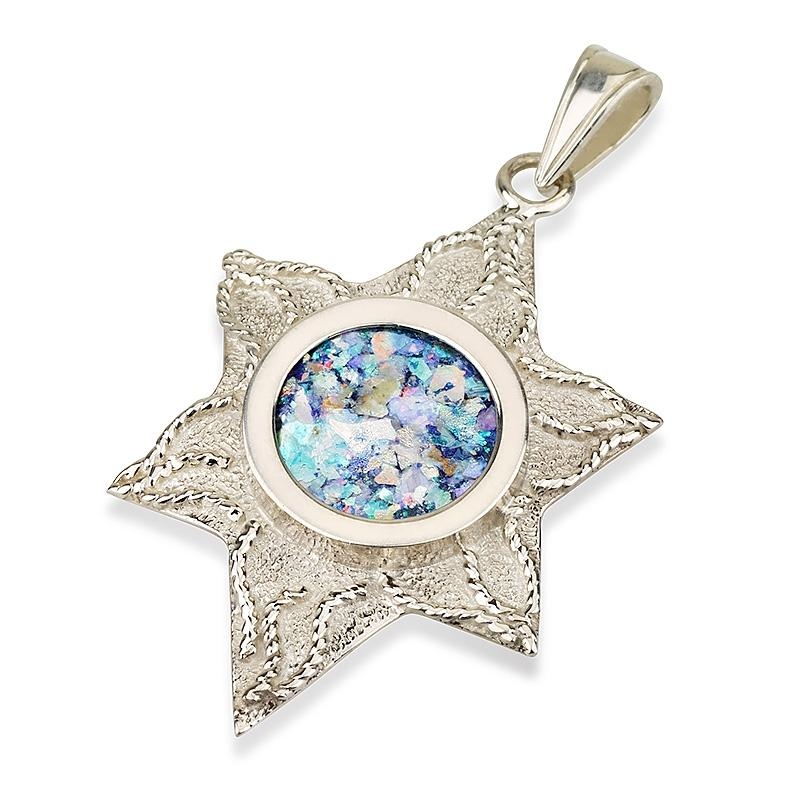 Roman Glass and Silver Star of David Starfish Pendant - 1