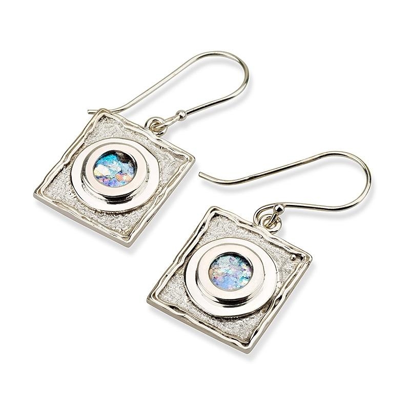 Roman Glass and Silver Textured Double Circle Earrings - 1