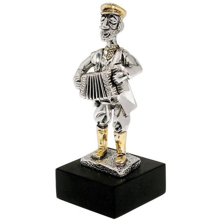Silver Accordion Player Figurine with Golden Highlights (Mini) - 1