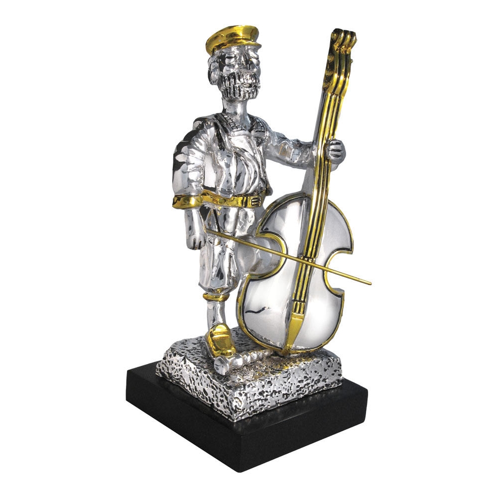 Silver Cello Player Figurine with Golden Highlights (medium) - 1