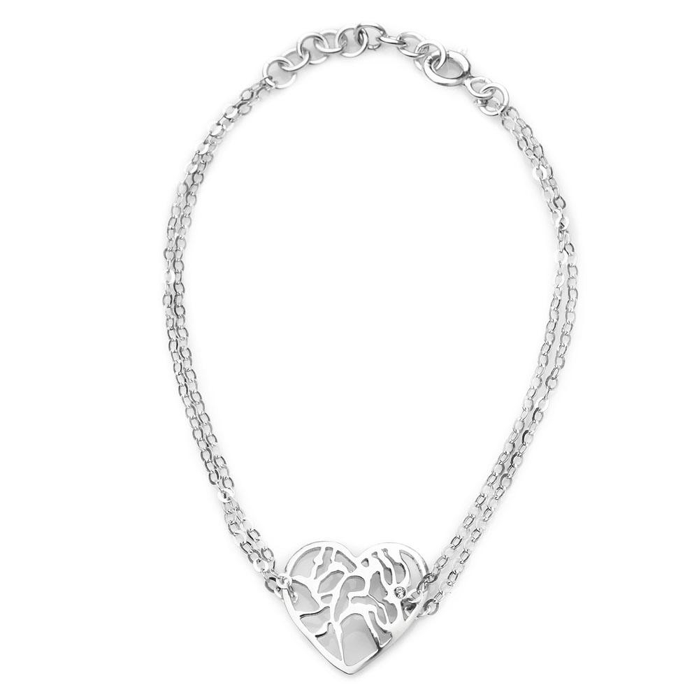 Silver Heart Bracelet with Diamond - Shema Yisrael - 1