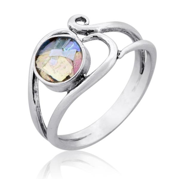  Silver Heart and Roman Glass Ring - 1