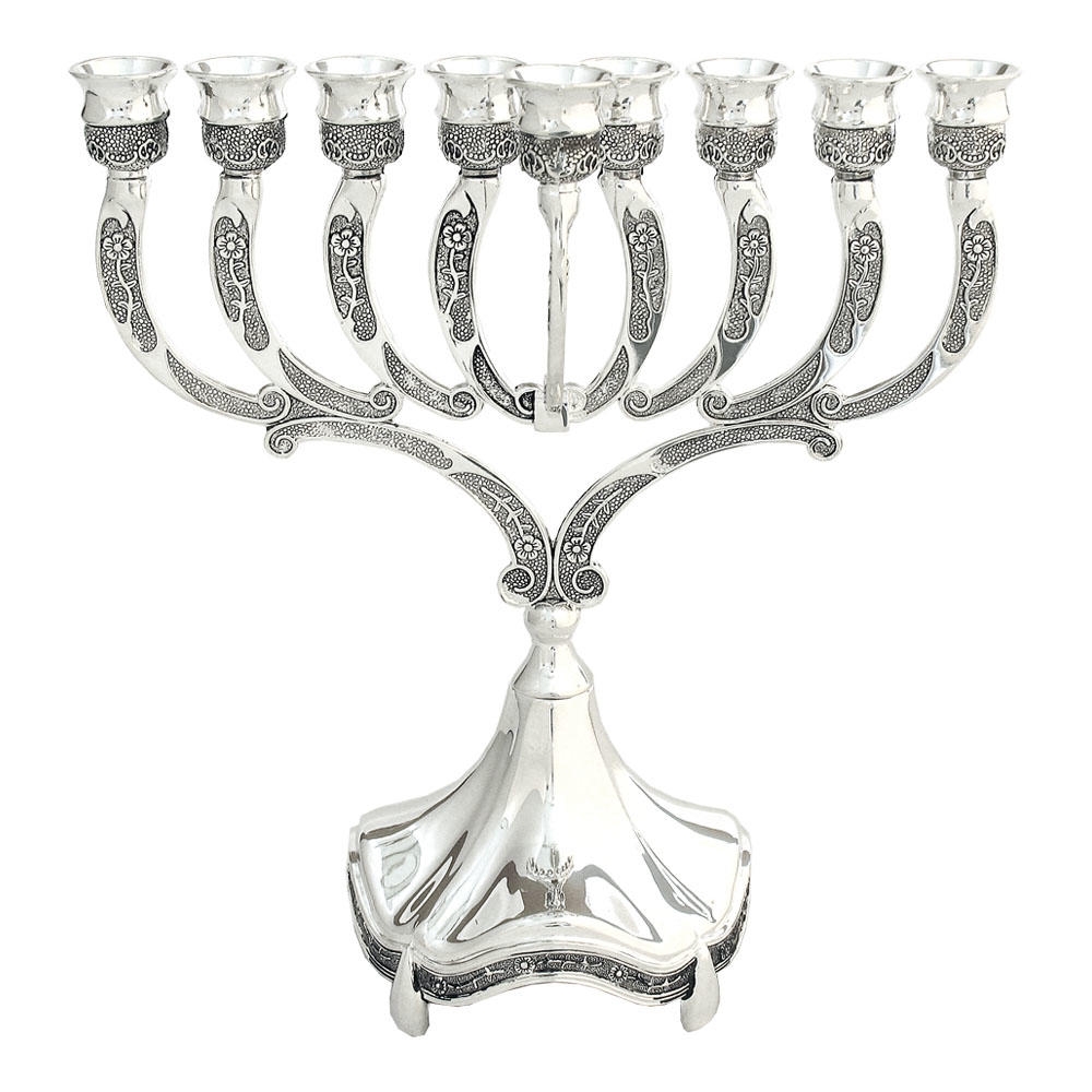 Silver Plated Antique Style Menorah - Floral Arches (Large) - 1