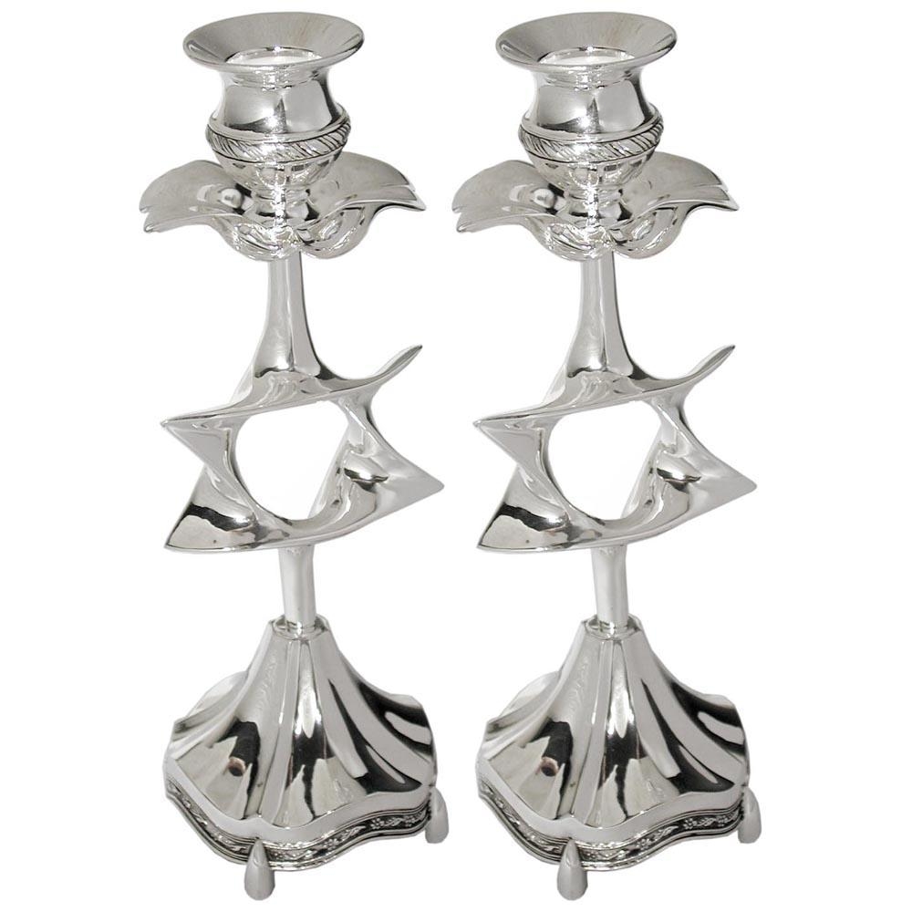  Silver Plated Candlesticks - Star of David and Flower - 1
