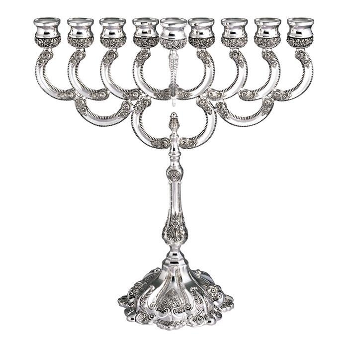  Silver Plated Hanukkah Menorah - Floral Arches (Large) - 1
