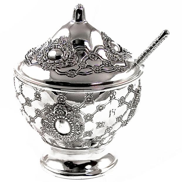 Silver Plated Honey Dish - Pearl & Flower - 1