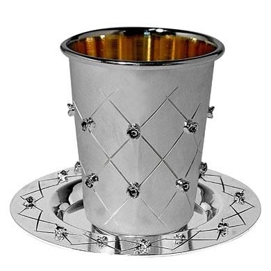  Silver Plated Kiddush Cup - Roses - 1