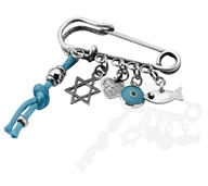 Or Jewelry Silver Plated Baby Pin with Evil Eye Protection Charms - Blue - 1