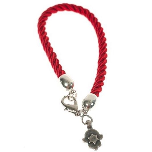 Silver Plated and Red String Kabbalah Bracelet With Hamsa, Star of David, and Fish by Or Jewelry - 1