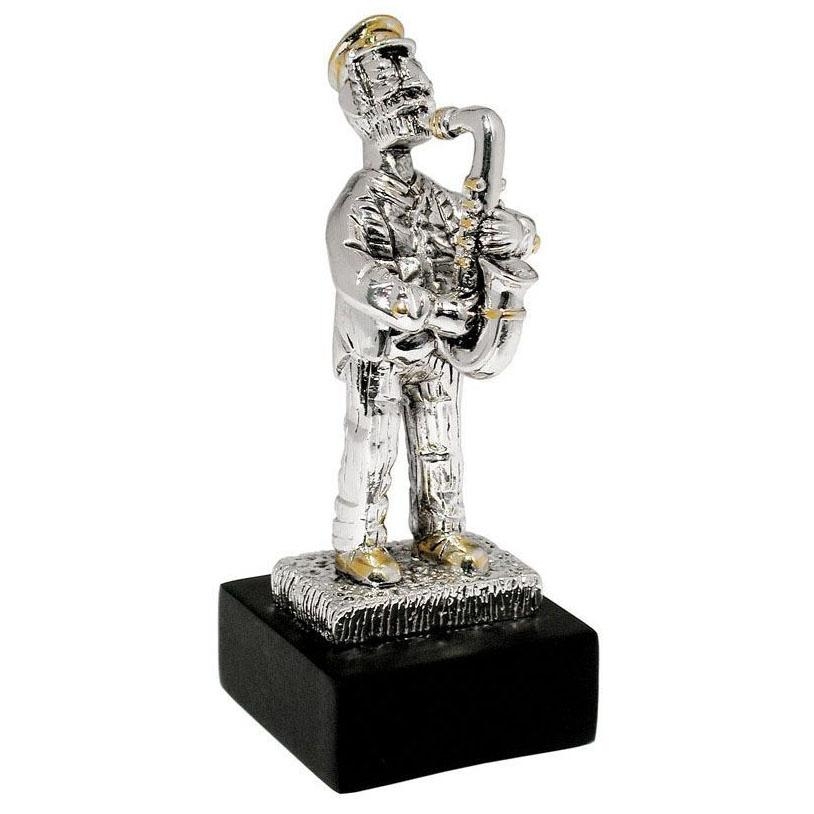 Silver Saxophone Player Figurine with Golden Highlights (small) - 1