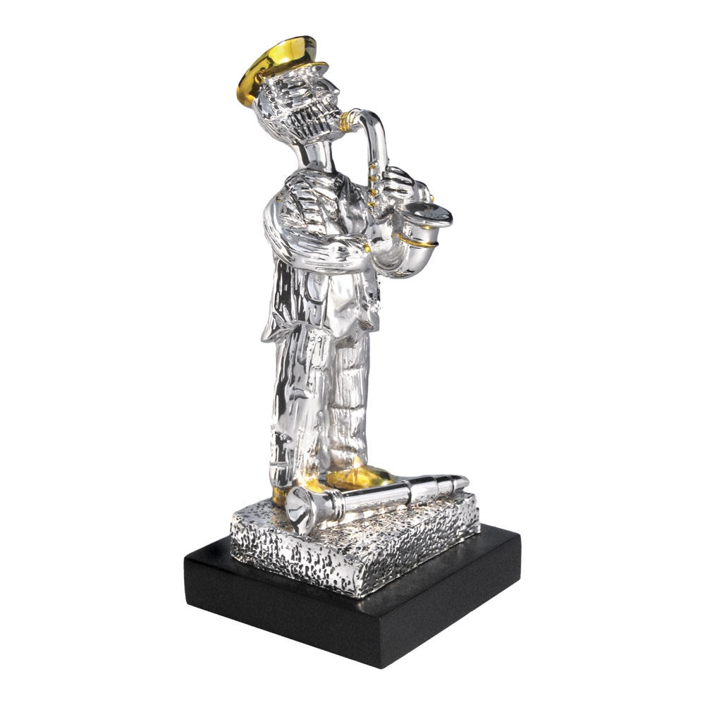  Silver Saxophone Player Figurine with Golden Highlights - 1