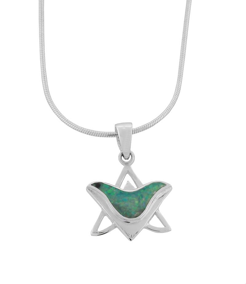   Silver Star of David Dove Necklace with Opalite Filling - 1