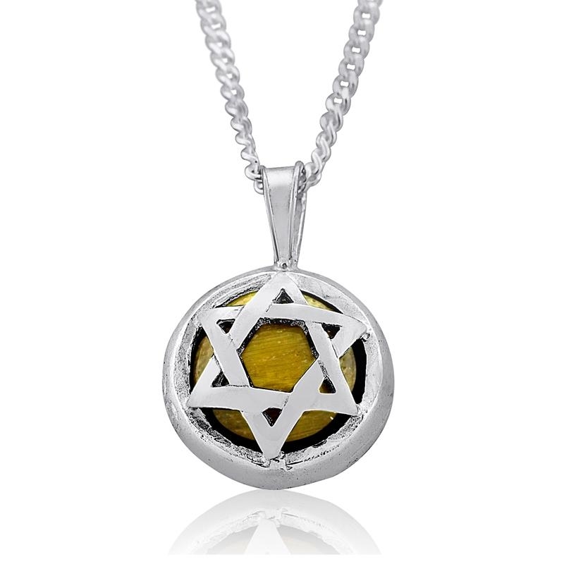 Silver Star of David Necklace with Tiger's Eye Stone - 2