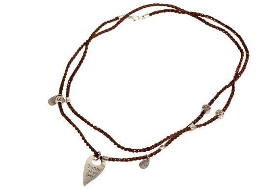 Silver and Braided Charm Necklace - Salvation Shield by Or Jewelry - Brown - 1