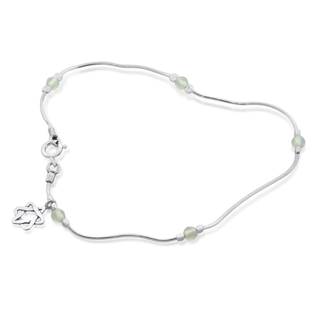 Silver and Opalite Quartz Star of David Anklet - 1