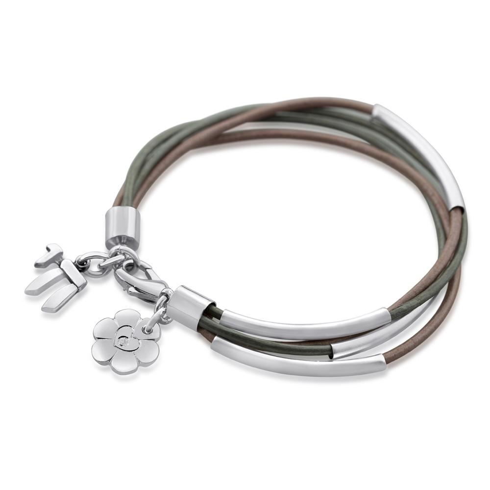 Silver and Pink Leather Wrap Bracelet with Chai - 1