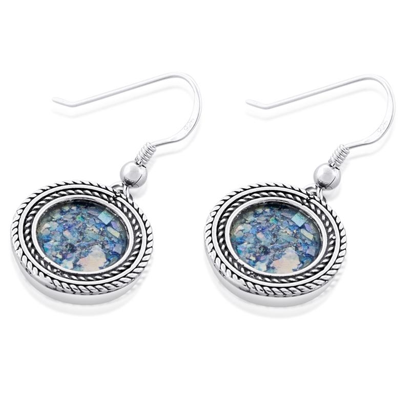 Silver and Roman Glass Circle Earrings - 1
