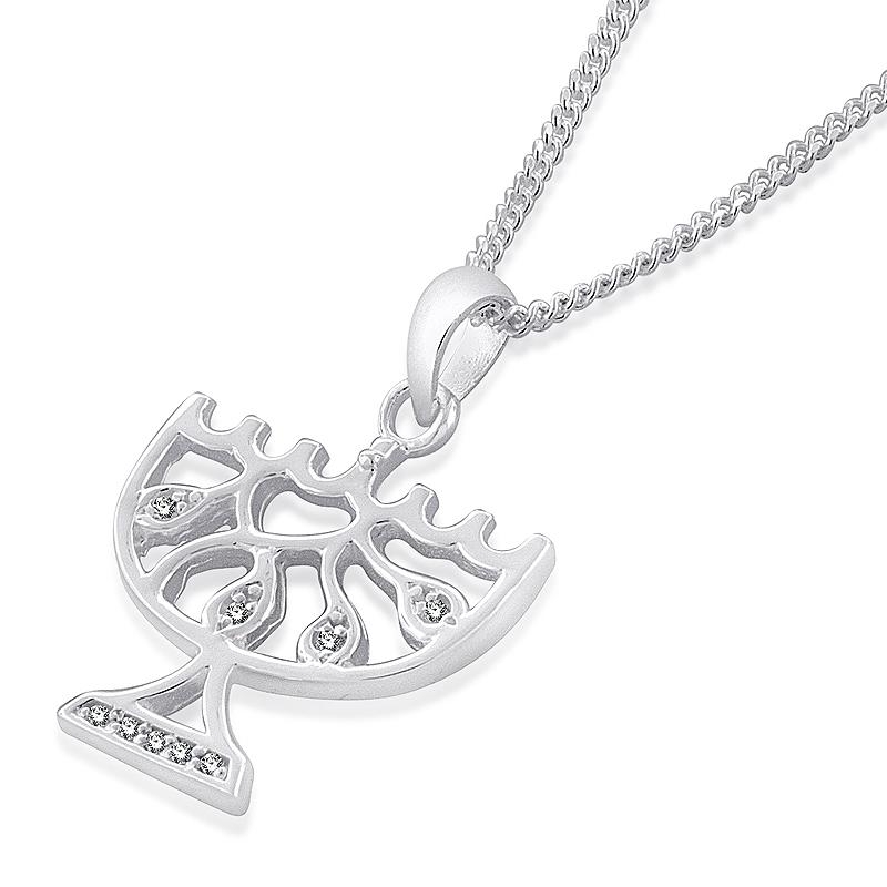 Silver and Zirconia Accents Organic Menorah Necklace - 1