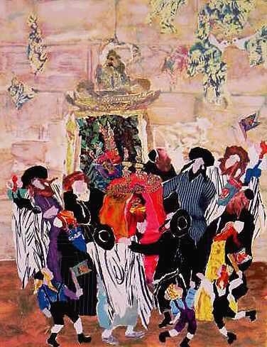  Simhat Tora at the Kotel. Artist: Judith Yellin. Hand Signed & Numbered Limited Edition Serigraph - 1