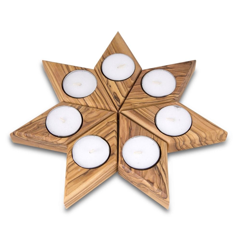 Star: Olive Wood 7 Piece Tealight Candle Holder Set - 1